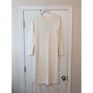 Banana Republic Knit Sweater Dress Small Cream Midi Long Sleeve Cozy Minimalist